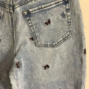 Tinseltown High Rise Jeans with Butterfly Embroidery - Light Blue
